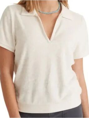 Marine Layer Vintage Terry Polo Shirt Large Antique White Soft Casual Top